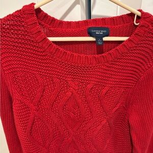 Lands' End Cotton Red Cable Sweater